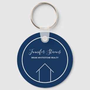 Real Estate Modern Navy Blue Personalised House Key Ring
