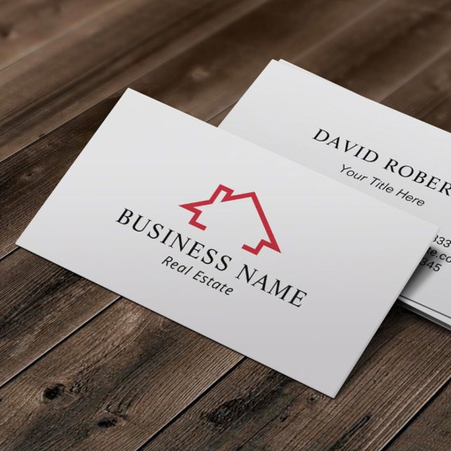 Real Estate Modern Red House Logo Realtor Business Card (Creator Uploaded)