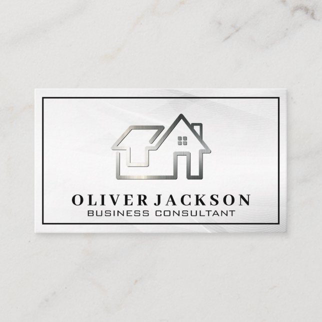 Real Estate Modern Silver Logo Business Card (Front)