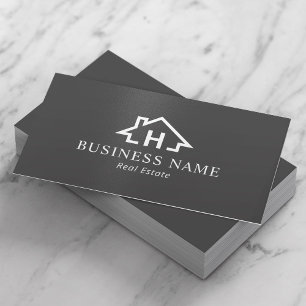 Real Estate Monogram House Logo Professional Grey Business Card