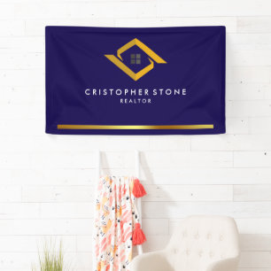 Real Estate Navy Blue House Logo Modern Realtor Banner