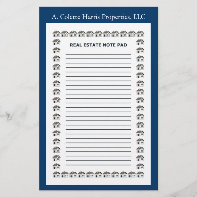 Real Estate Note Pad- Design 1 Stationery (Front)