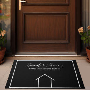 Real Estate Open House Black White Monogram Doormat