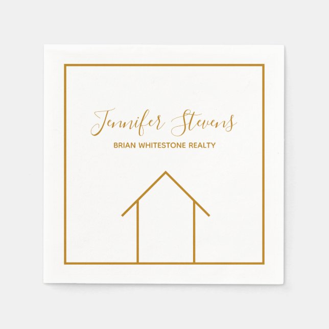 Real Estate Open House Custom Chic Gold White Napkin (Front)