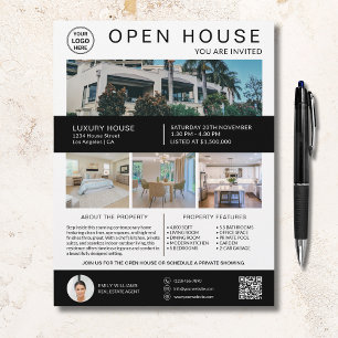 Real Estate Open House Logo Photo QR White Flyer