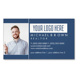 Real Estate Photo Navy Elegant Magnetic Business Card