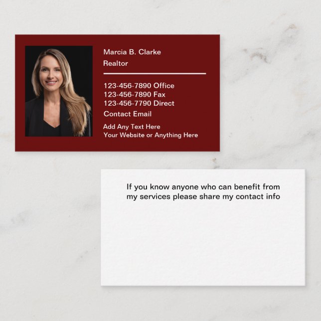 Real Estate Photo Portrait Professional  Business Card (Front/Back)