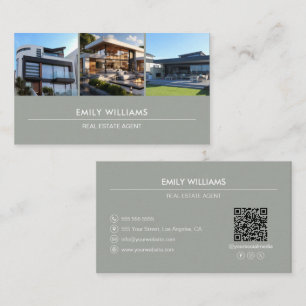 Real Estate Photo QR Social Media Sage Green Business Card