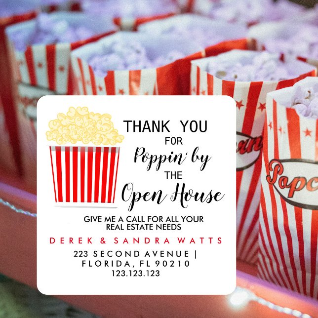 real estate POPCORN open house Announcement Pos Po Square Sticker (Creator Uploaded)