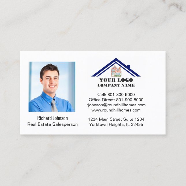 Real Estate Professional Add Photo Logo QR Code   Business Card (Front)