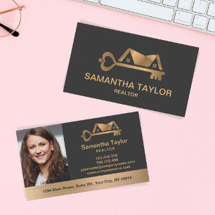 Real Estate Professional Add Photo logo Realtor Business Card
