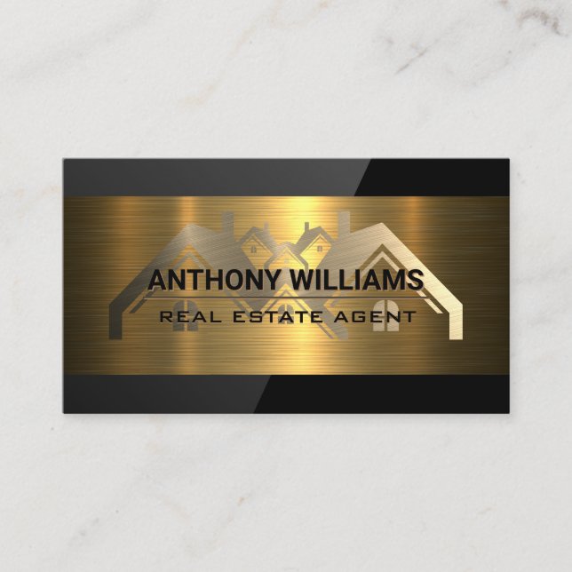 Real Estate Properties | Gold Metallic | Gloss Business Card (Front)