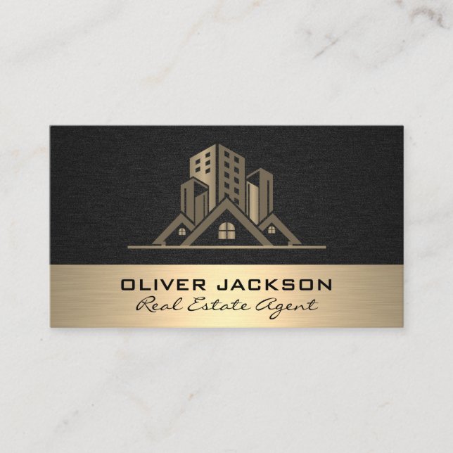 Real Estate Properties Linen Gold Metallic Appointment Card (Front)