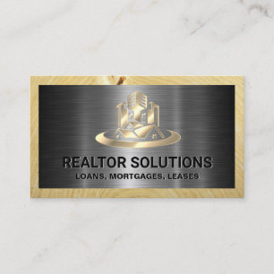Real Estate Properties   Metallic Gold Wood Business Card