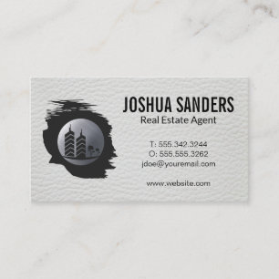 Real Estate Property Buildings Logo Leather Business Card