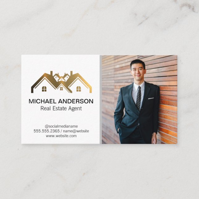 Real Estate Property Gold Logo | Business Man Card (Front)