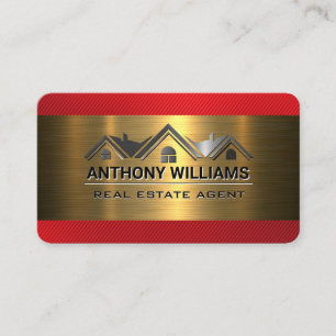 Real Estate Property Gold Metallic Red Trim Business Card