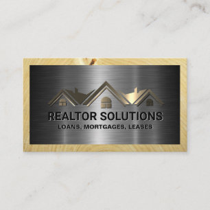 Real Estate Property Logo   Metallic and Wood Business Card