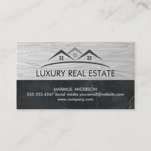 Real Estate Property Logo   Wood Grain   Marble Business Card