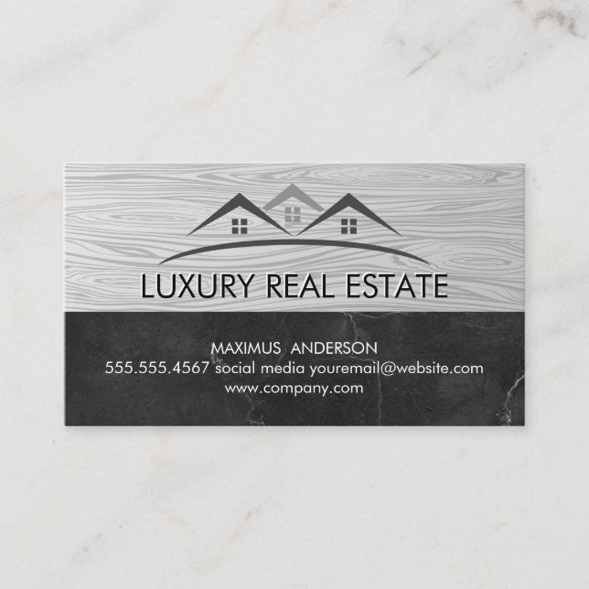Real Estate Property Logo | Wood Grain | Marble Business Card (Front)