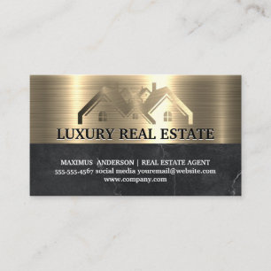 Real Estate Property   Metallic Gold Black Marble Business Card