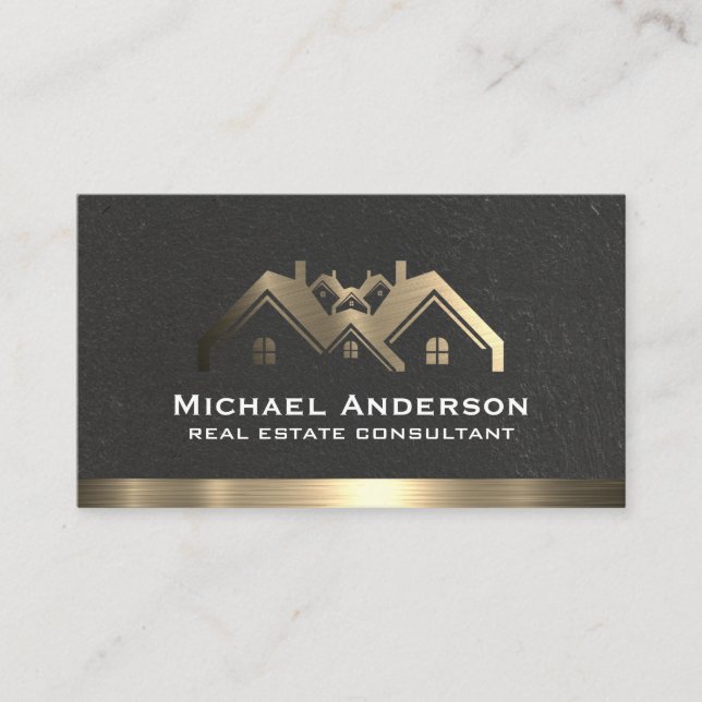 Real Estate Property Metallic | Metal Trim Business Card (Front)