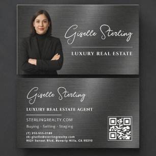 Real Estate QR Code Photo Metallic  Business Card