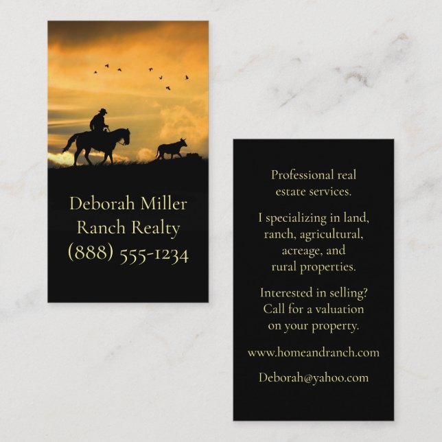 Real Estate Ranch and Land Properties Business Card (Front/Back)
