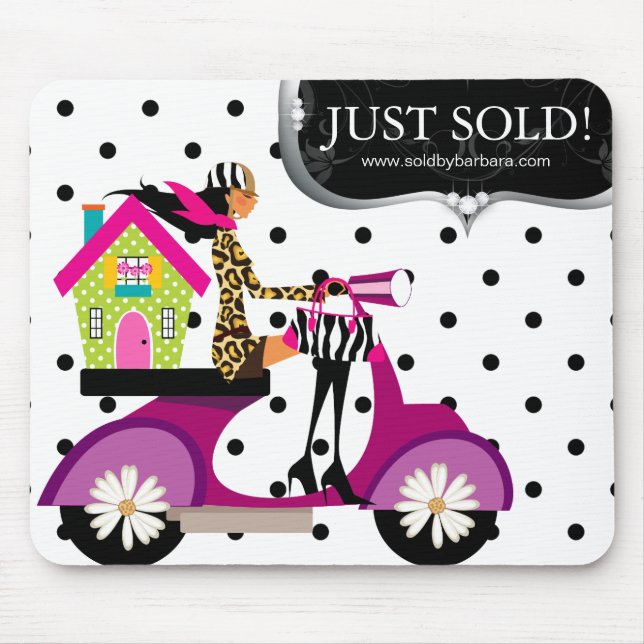 Real Estate Realtor Scooter Girl Dots Just Sold Mouse Pad (Front)