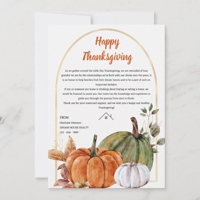 Real Estate Realtor Thanksgiving Recipe Pop By  Holiday Card (Front)