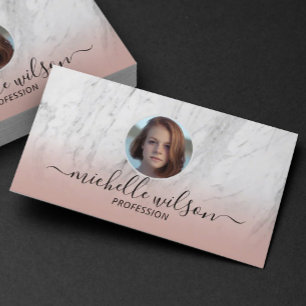 Real Estate Realtor Trendy Marble Blush Pink Photo Business Card