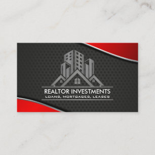 Real Estate Red Metallic Perforated Mesh Business Card