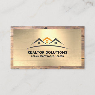 Real Estate Residential Gold and Wood Border Business Card