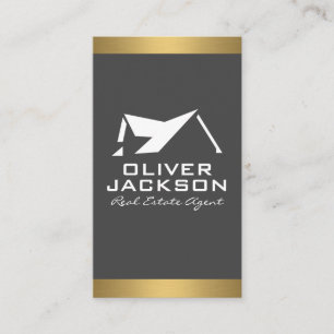 Real Estate Roof Logo Gold Trim Business Card