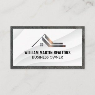 Real Estate Roof Metallic Slate Border Business Card