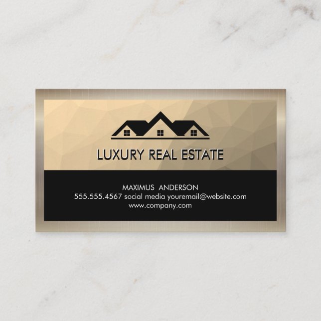 Real Estate Roof Top Gold Geometric Business Card (Front)