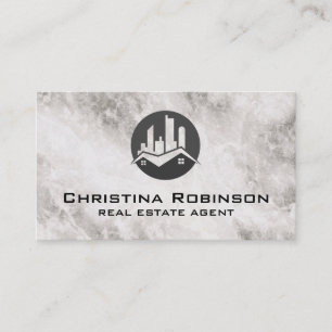 Real Estate Roof Top Logo   Marble Business Card