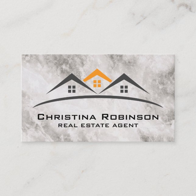 Real Estate Roof Top Logo | Marble Texture Business Card (Front)