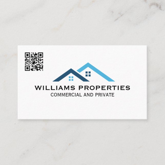 Real Estate | Roof Top Logo | QR Code Business Card (Front)