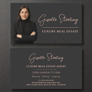 Real Estate Rose Gold Script Luxury Professional Business Card