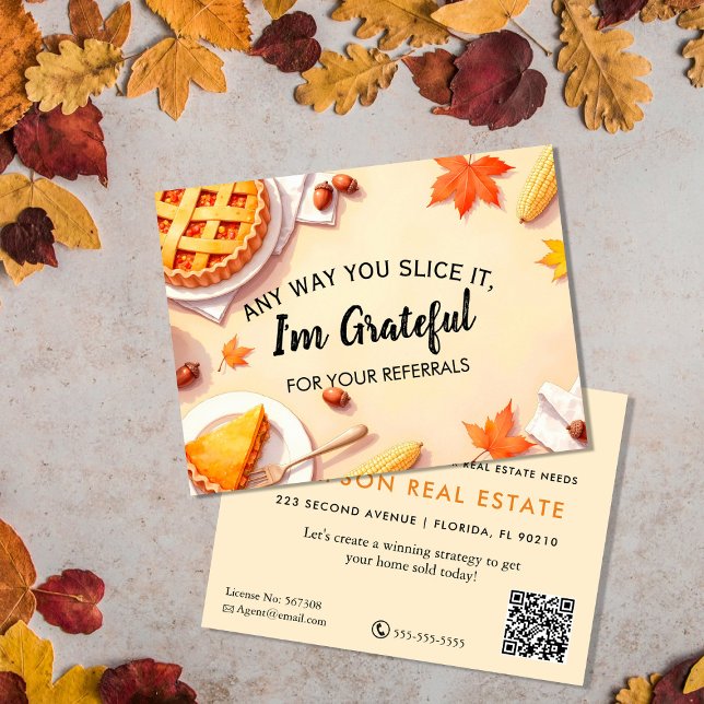 real estate slice pumpkin pie referrals announcement postcard (Creator Uploaded)