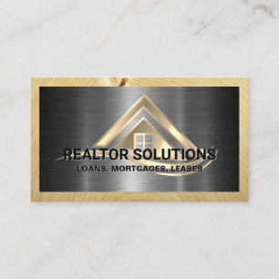 Real Estate Solutions Logo Metallic and Wood Business Card