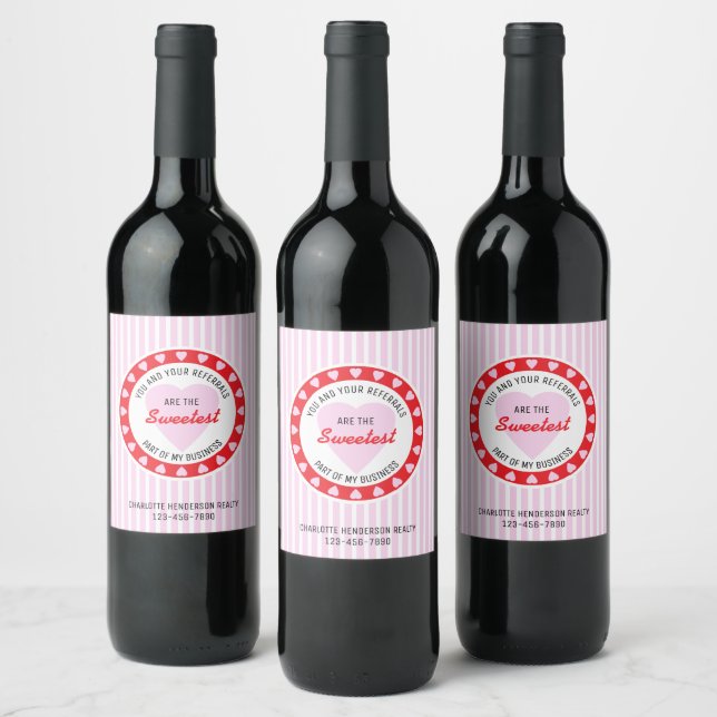 Real Estate Sweetest Valentines Day Thank You Gift Wine Label (Bottles)