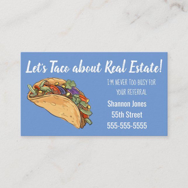 Real Estate taco valuation marketing strategy Business Card (Front)