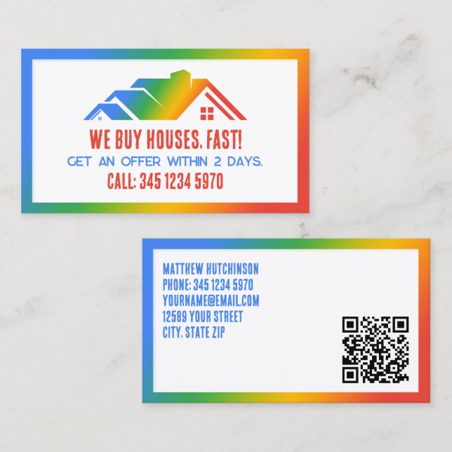 🏠 Real Estate We Buy Houses QR Business Card (Front/Back)