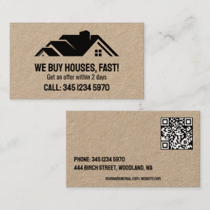 🏡 Real Estate We Buy Houses QR Kraft Business Card