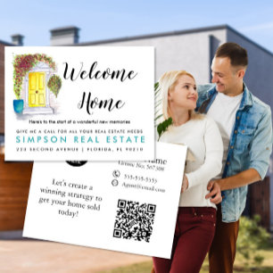 Real Estate Welcome watercolour Home Yellow Door  Announcement Postcard