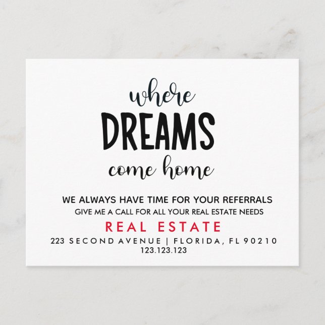 real estate Where dreams come home Announcement Postcard (Front)