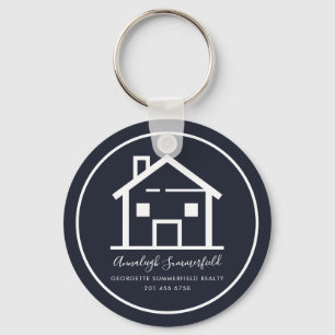 Real Estate White Navy Blue Custom Key Ring