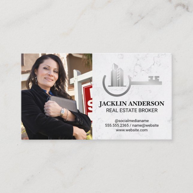 Real Estate Woman Closing Deal | Properties Business Card (Front)